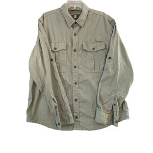 Timberland Mens Hiking Shirt L Army Green Long Sleeve Relaxed Mesh Back Outdoors
